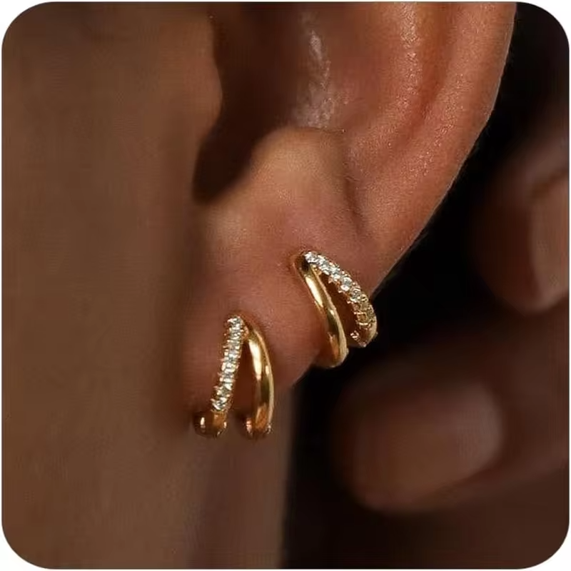 Gold Hoop Earrings for Women,14K Gold Plated Diamond Huggie Hoop Earrings for Women Wedding Gift For Woman Christmas Gift