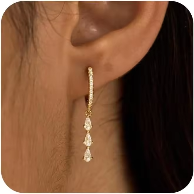 14K Gold Plated TearDrop Dangle Earrings for Women - Dainty, Trendy, Hypoallergenic CZ Drop Earrings - Christmas Gift