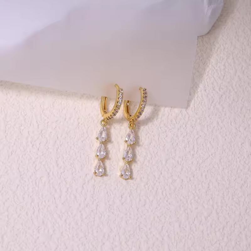 14K Gold Plated TearDrop Dangle Earrings for Women - Dainty, Trendy, Hypoallergenic CZ Drop Earrings - Christmas Gift