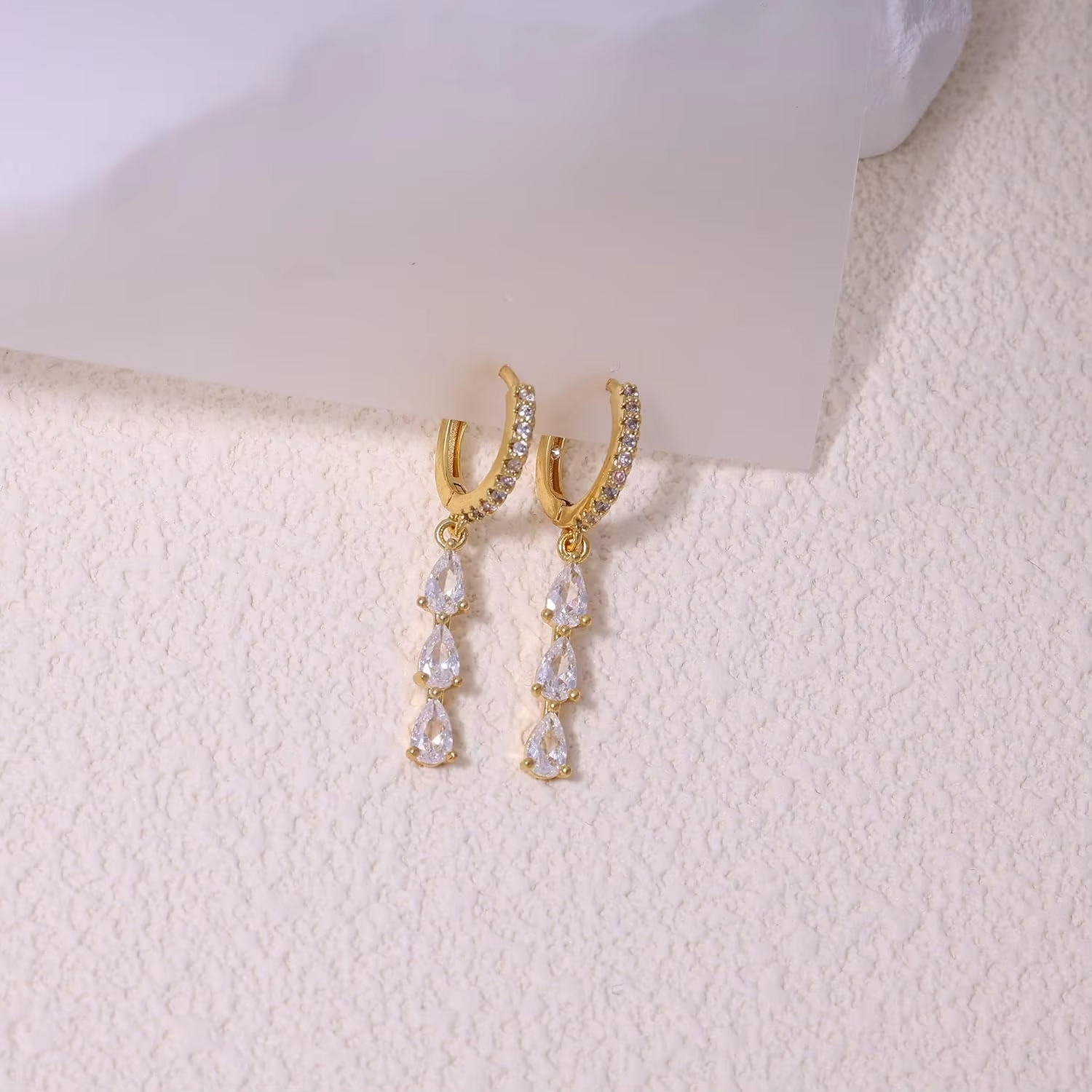 14K Gold Plated TearDrop Dangle Earrings for Women - Dainty, Trendy, Hypoallergenic CZ Drop Earrings - Christmas Gift