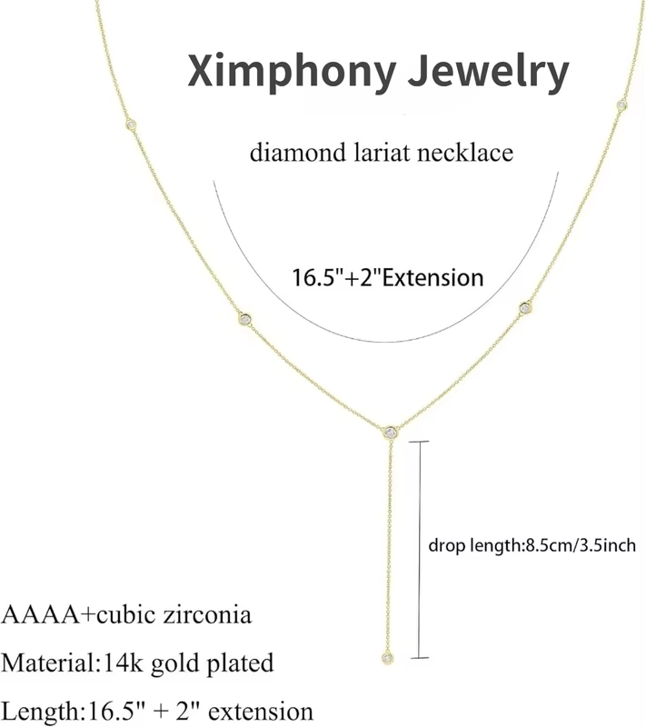 Silver Plated Necklace for Women, Dainty Gold Necklaces Gold Plated CZ Lariat Necklace for Women Boho Fashion Jewelry Womens
