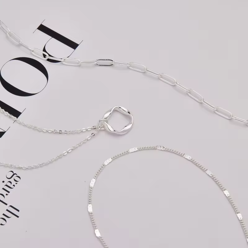 Layered 14K Gold Plated Necklaces for Women Stackable Silver Plated Circle Paperclip Chain Pendant Choker Necklace Set For Woman