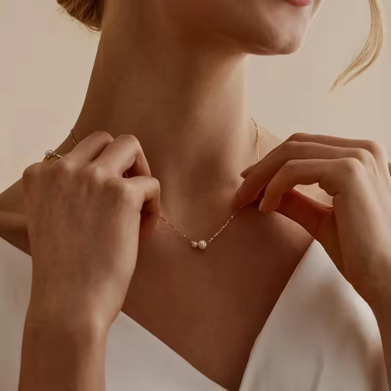 14k Gold Plated Dainty Necklace For Women Double Pearl Drop Pendant Necklace Women's Jewelry Accessories Gifts For Christmas