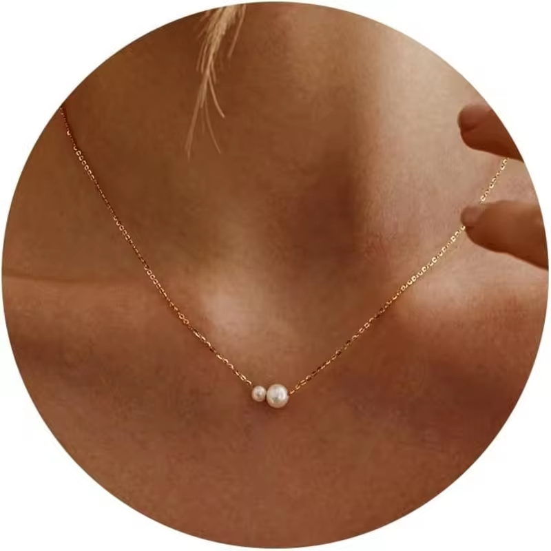 14k Gold Plated Dainty Necklace For Women Double Pearl Drop Pendant Necklace Women's Jewelry Accessories Gifts For Christmas