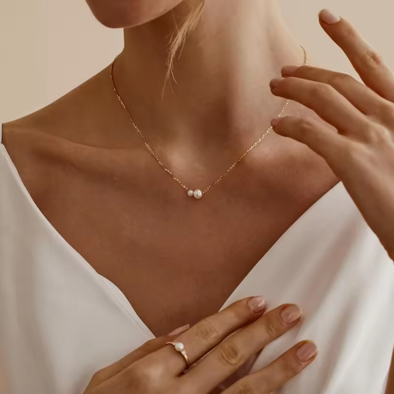 14k Gold Plated Dainty Necklace For Women Double Pearl Drop Pendant Necklace Women's Jewelry Accessories Gifts For Christmas