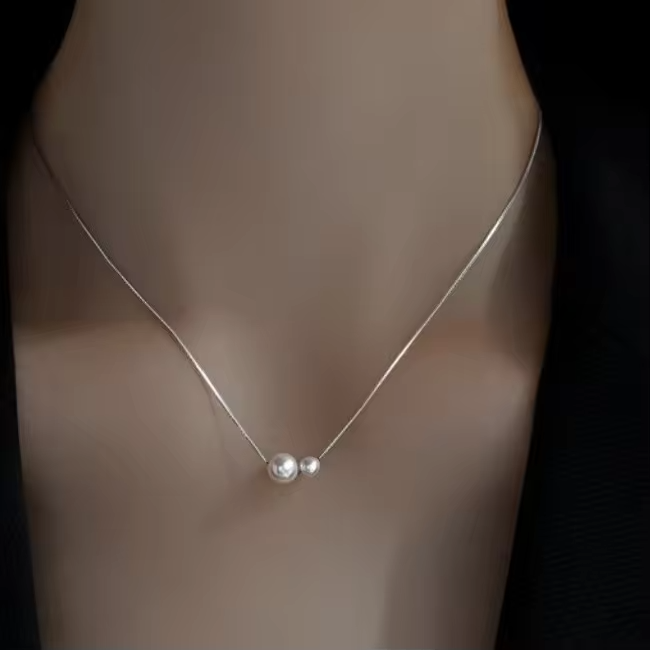 14k Gold Plated Dainty Necklace For Women Double Pearl Drop Pendant Necklace Women's Jewelry Accessories Gifts For Christmas