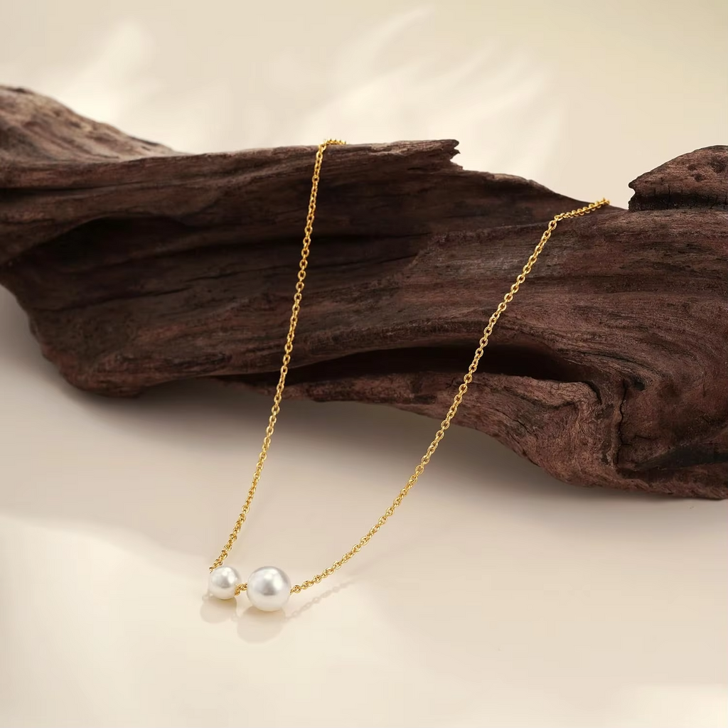 14k Gold Plated Dainty Necklace For Women Double Pearl Drop Pendant Necklace Women's Jewelry Accessories Gifts For Christmas