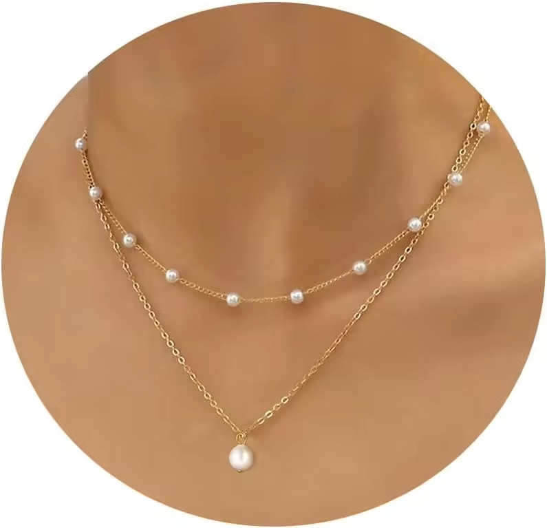 Gold Pearl Necklace for Women K Gold Plated Layered Pearl Necklaces for Women Trendy Pearl Necklace for Women Gold Jewelry Gifts