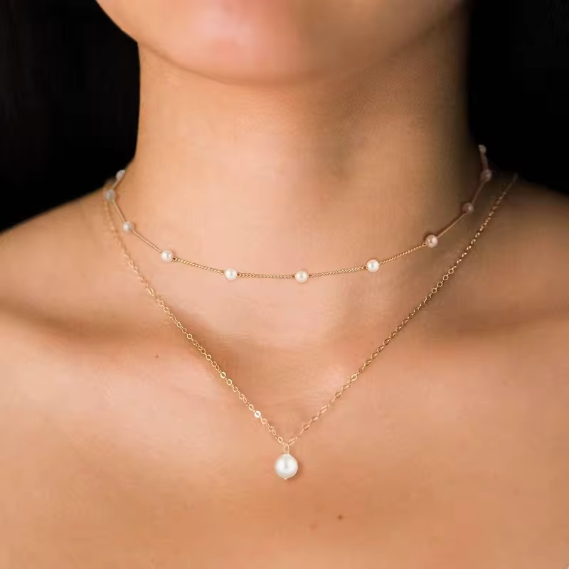 Gold Pearl Necklace for Women K Gold Plated Layered Pearl Necklaces for Women Trendy Pearl Necklace for Women Gold Jewelry Gifts